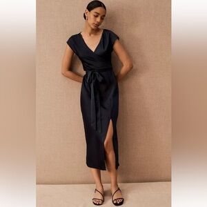 Anthropologie BHLDN Louisa Satin Wrap Charmeuse Midi Dress 14